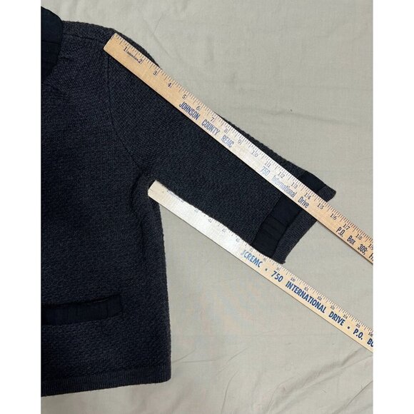 Ann Taylor Merino Wool Women's Medium Cardigan Sweater Ruffled Trim Bow Luxury - Picture 8 of 12